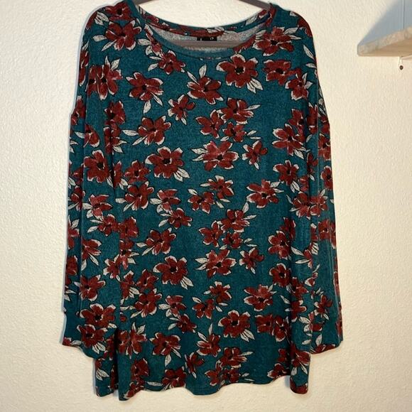 Evans Plus Size Navy floral spring Print‎ Long Sleeve Swing Tunic super soft - Picture 1 of 7